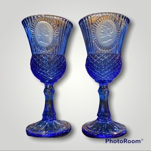 Vintage Avon blue cobalt goblets set of 2 George and MarthaWashington.